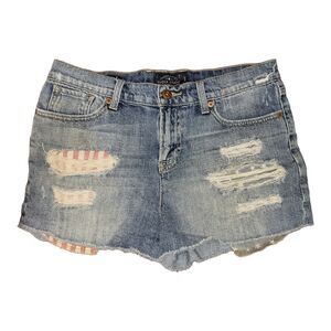 Lucky Brand Jeans 4 Malibu Shorts Tomboy Distressed Raw America Flag Star Pocket